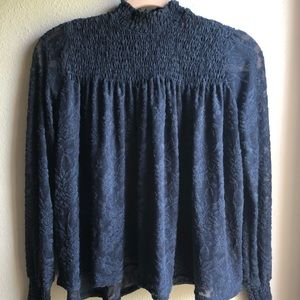Deletta, Anthropologie lace navy long sleeve top